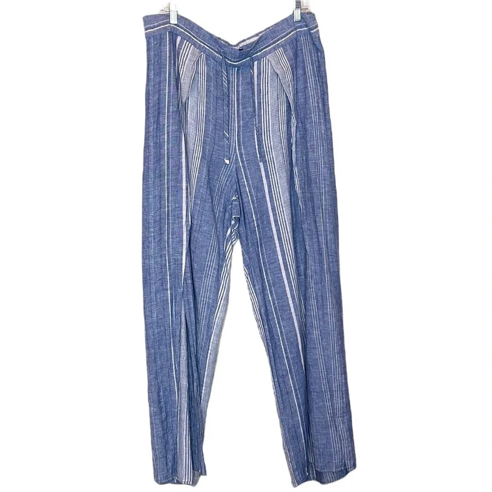 Express striped high rise linen blend wide open slit summer pants - Picture 1 of 10